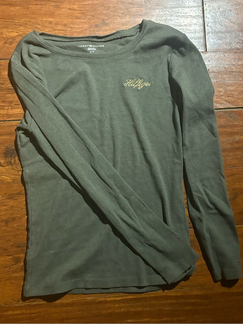 Tommy Hilfiger Olive Script Logo Long Sleeve Top